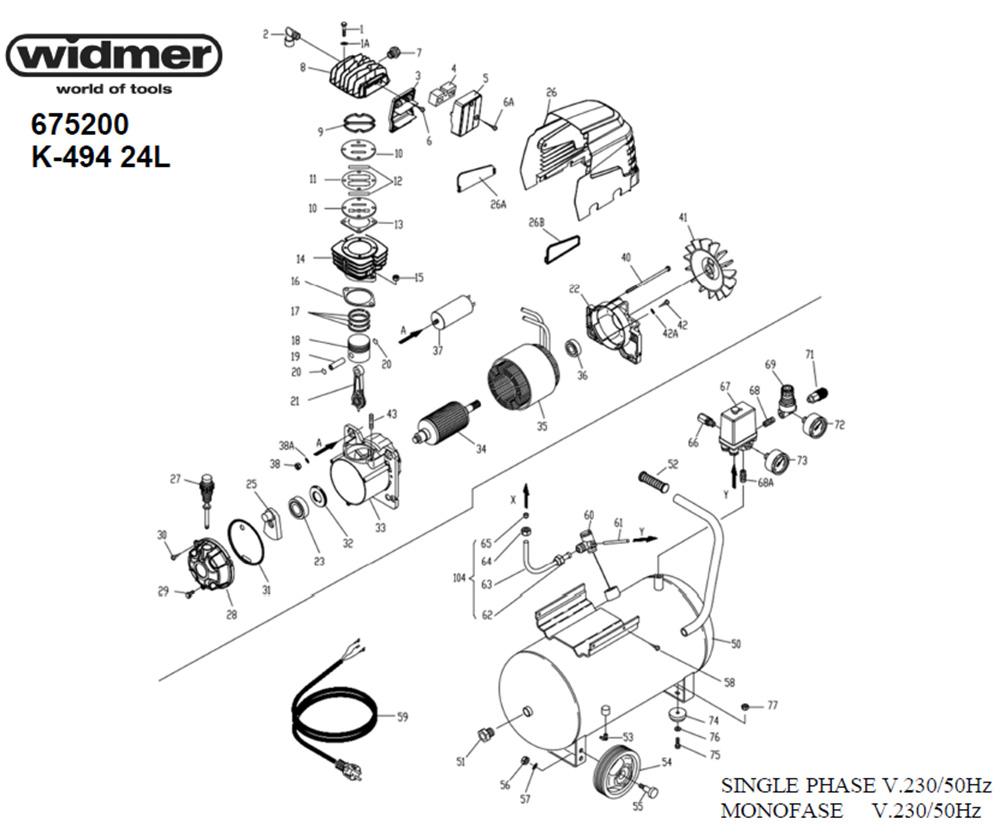 Kompressor Rockair K-494, 230 V, Tank 24 lt