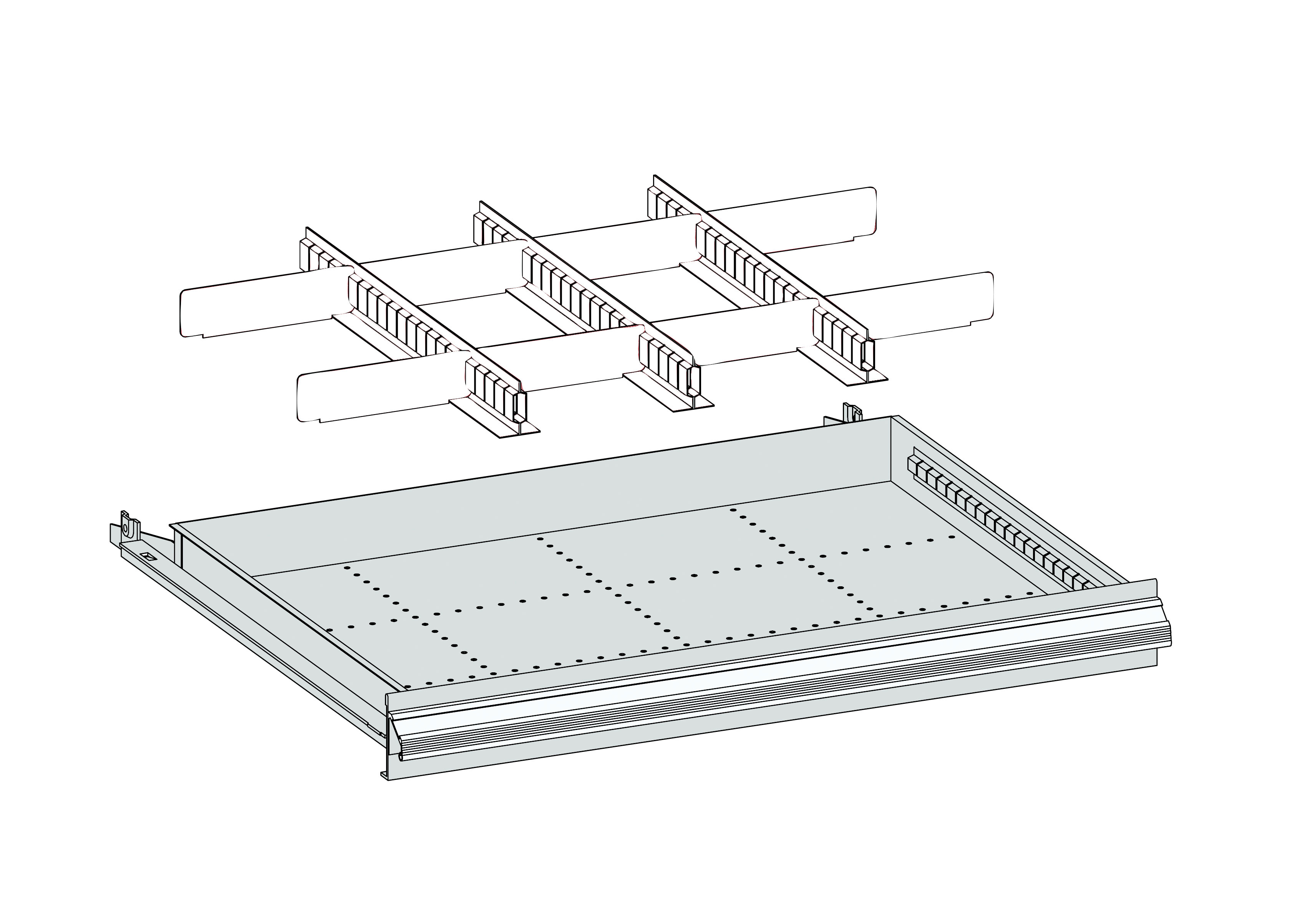 Einteilungsmaterial für Schubladen Metall, 460 x 450 x 75 mm