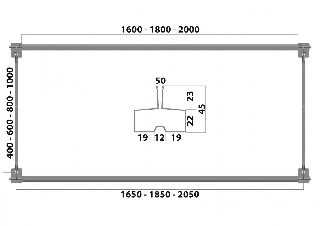 Grundregal WS 1950x1600x400 mm, mit 3 Trägerpaaren, à 750 kg