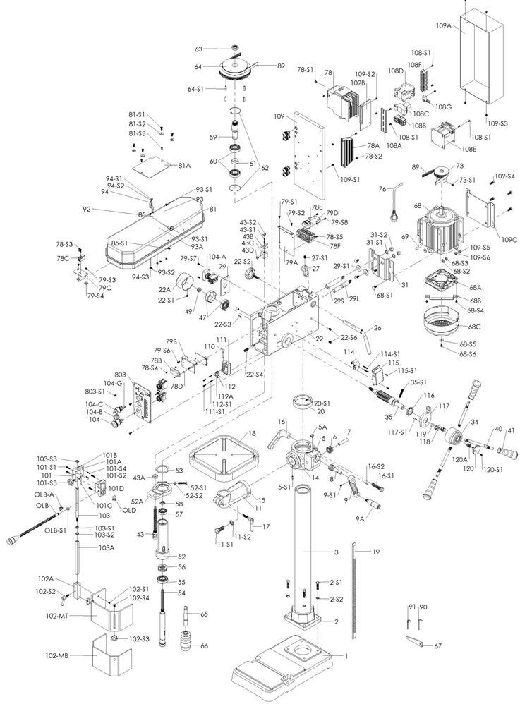 Tischbohrmaschine Proton BMT-23VT, mit LED-Arbeitsleuchte und Schnellspannbohrfutter 1 -16 mm