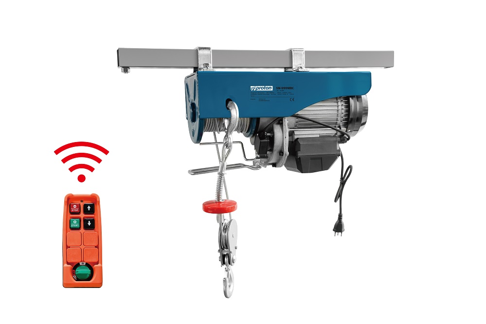 Seilwinde elektrisch Proton SW-999MRC mit kabelloser Fernbedienung, Tragkraft 500/999 kg mit 18 m langem Seil