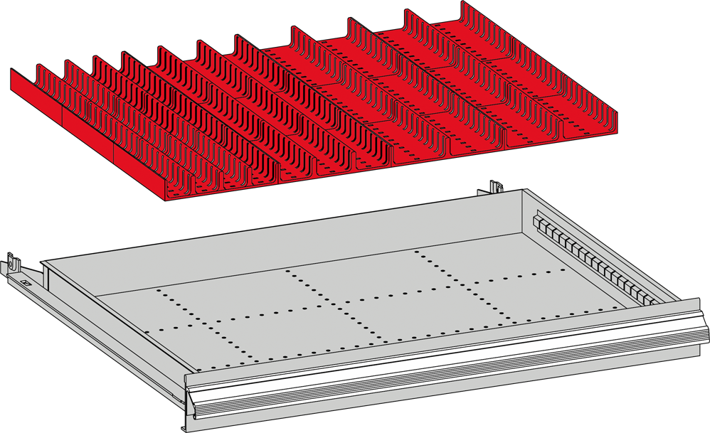 Einteilungsmaterial Schublade rot, Kunststoffmulde, 460 x 450 mm