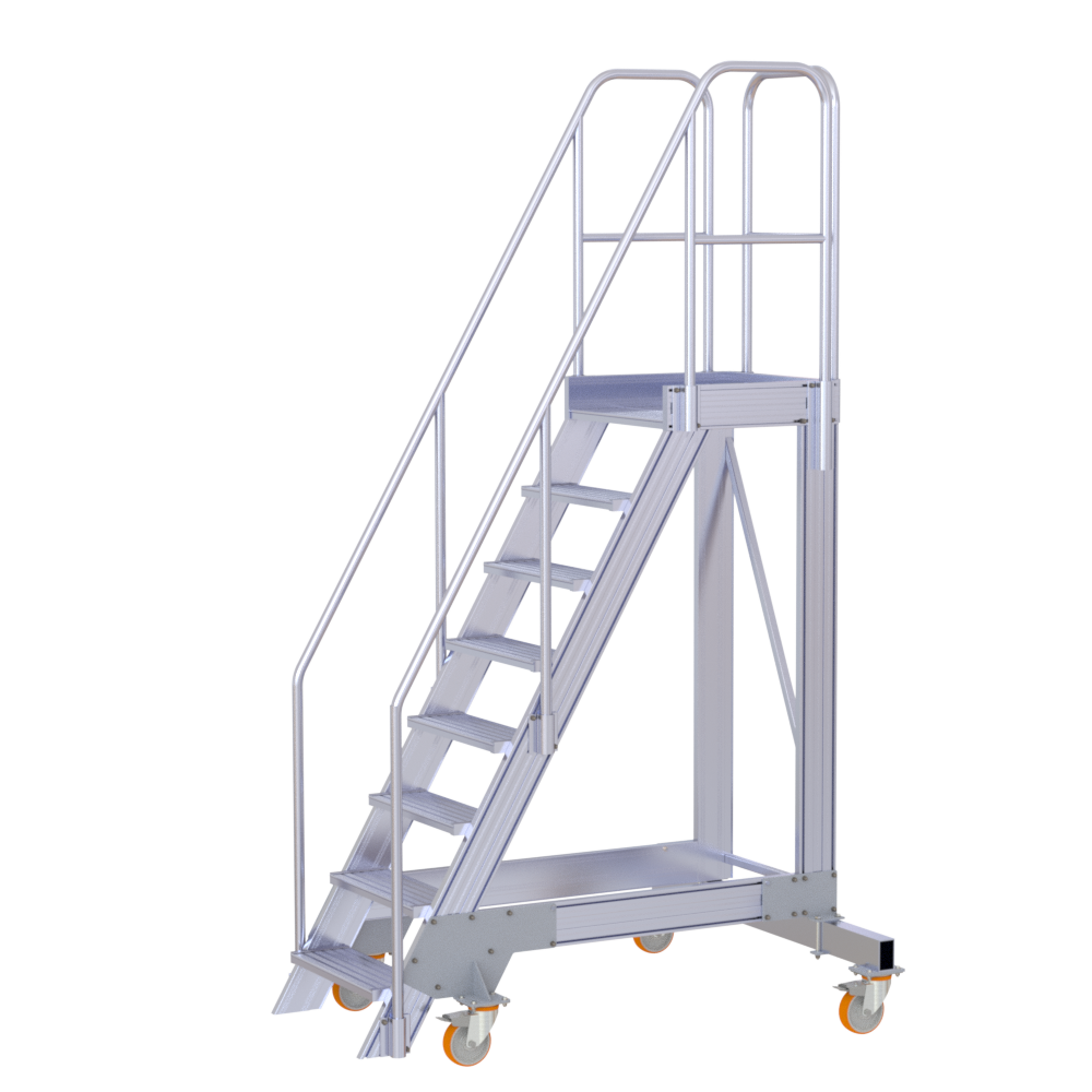 Podesttreppe mit gebremsten Rollen, Neigung: 60°