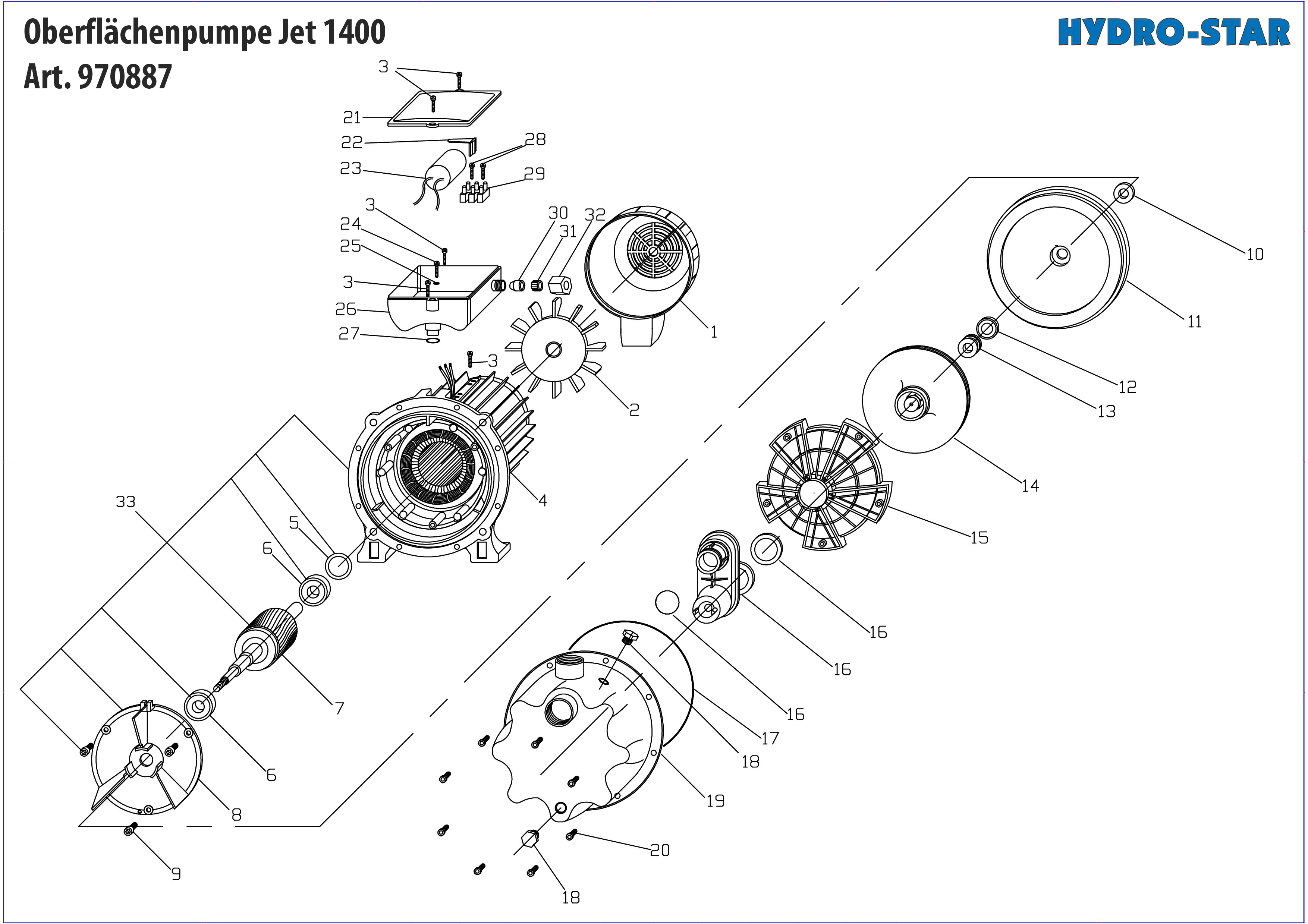 Oberflächenpumpe Hydro Star Jet 1400, inkl. Schlauchverbindung 25 mm