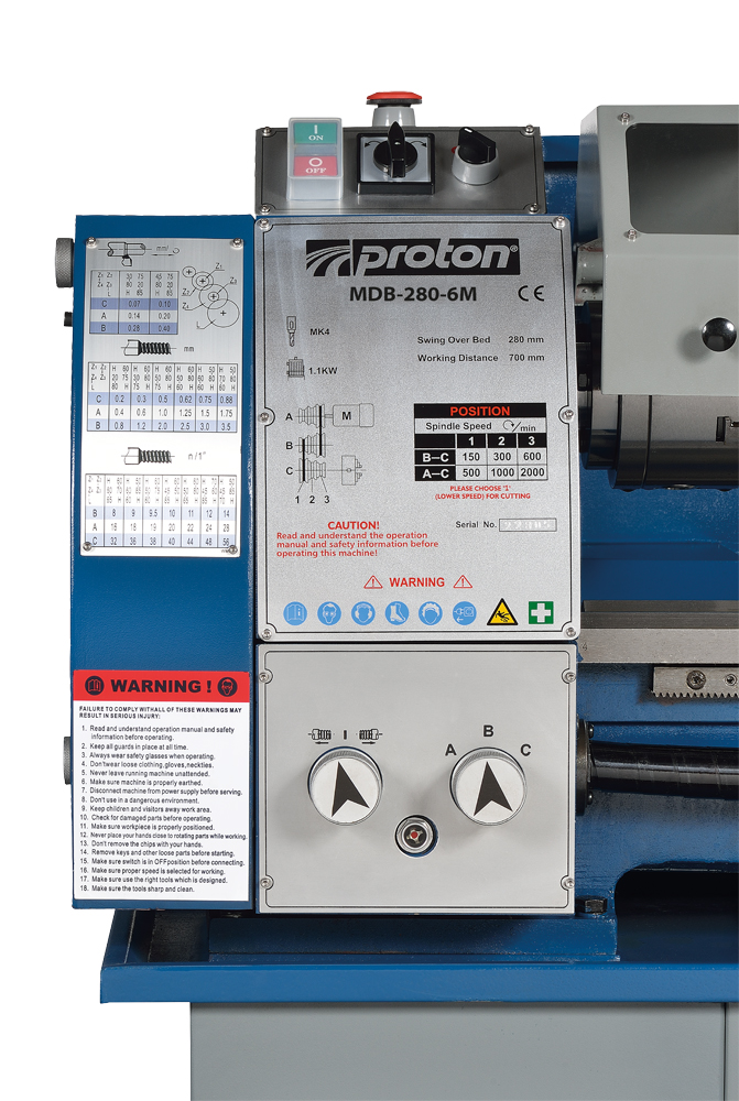 Metalldrehbank Proton MDB-280-6M, 230V, Spitzenhöhe x Spitzenweite 140x700mm