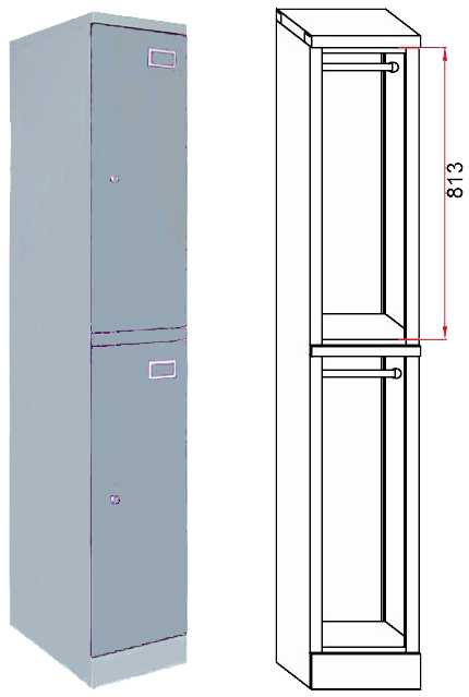 Garderobenschrank 2-teilig 1800x300x500 mm, unmontiert, mit Schloss