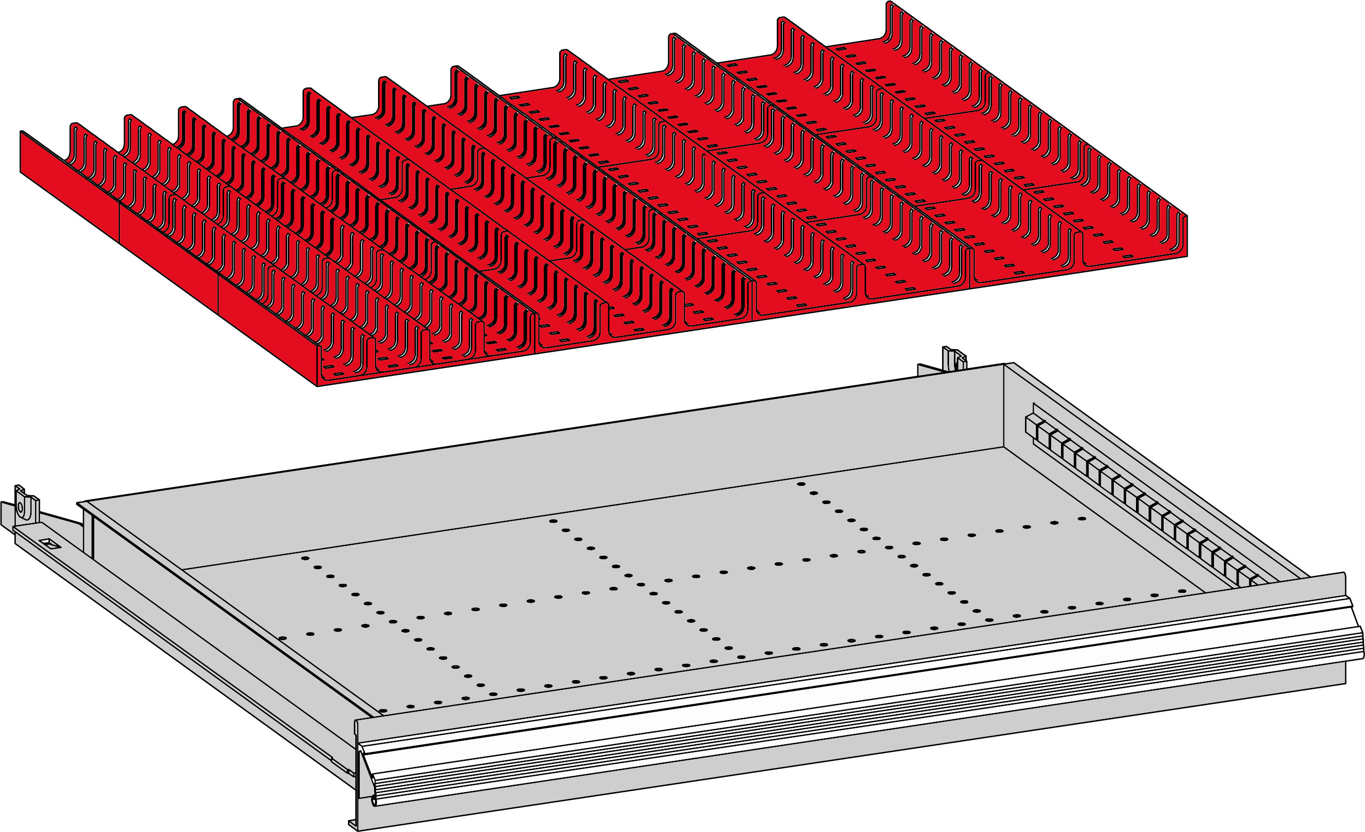 Einteilungsmaterial Schublade rot, Kunststoffmulde, 460 x 450 mm
